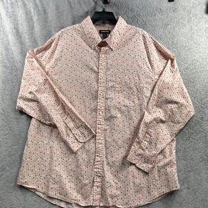 Lands' End Men's 3XL Button Down Shirt Pink Bar Print 100% Cotton Casual Preppry